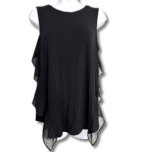 H BY HALSTON Elegant Black Sleeveless Ruffle Lace Side Blouse Womens Size Medium